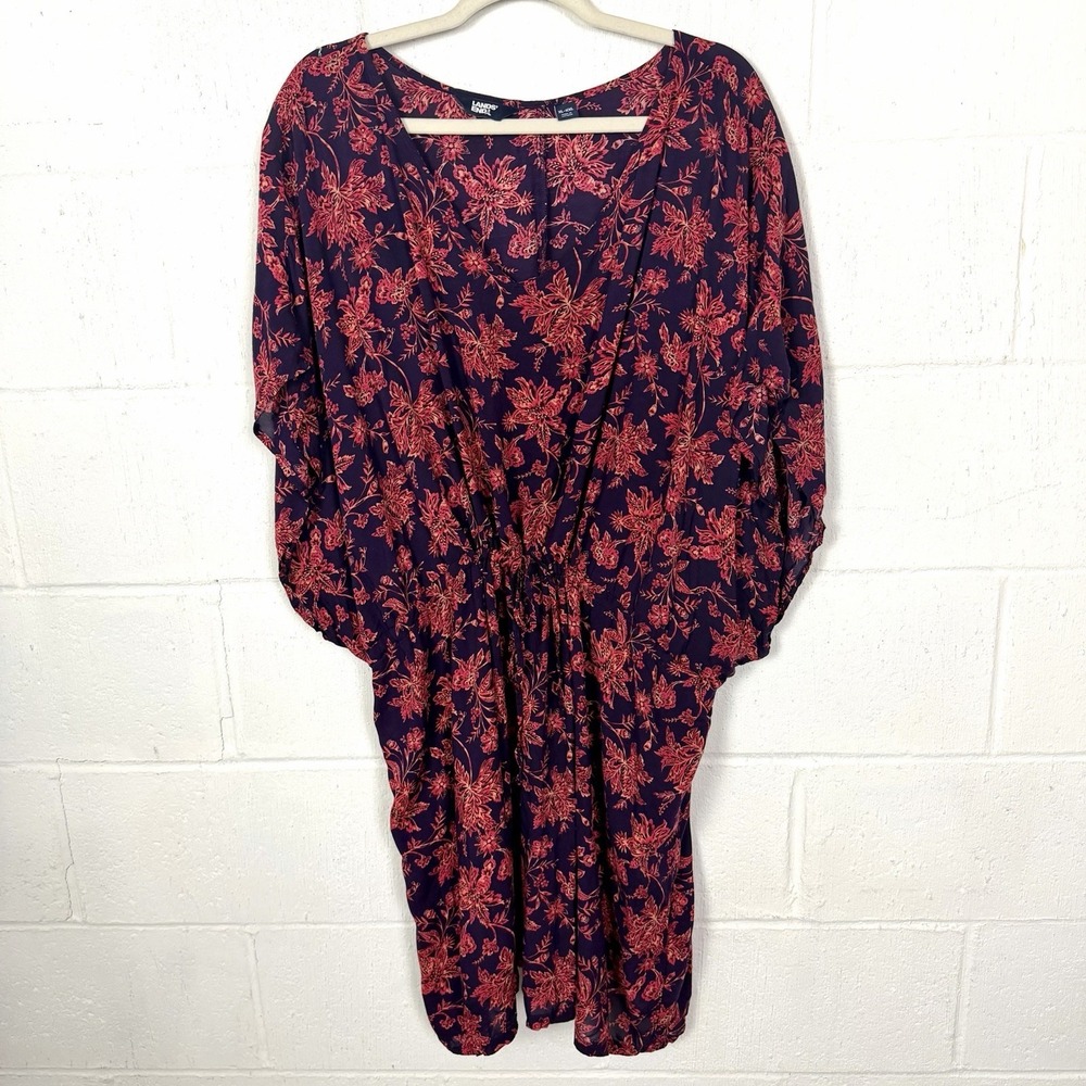 Lands End Beach Cover Up Red Tropical Floral Island Resort Vacation SZ XL-XXL